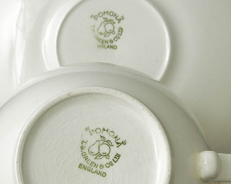 T G Green, English Cornish pottery, large Breakfast Cup, Saucer Duo