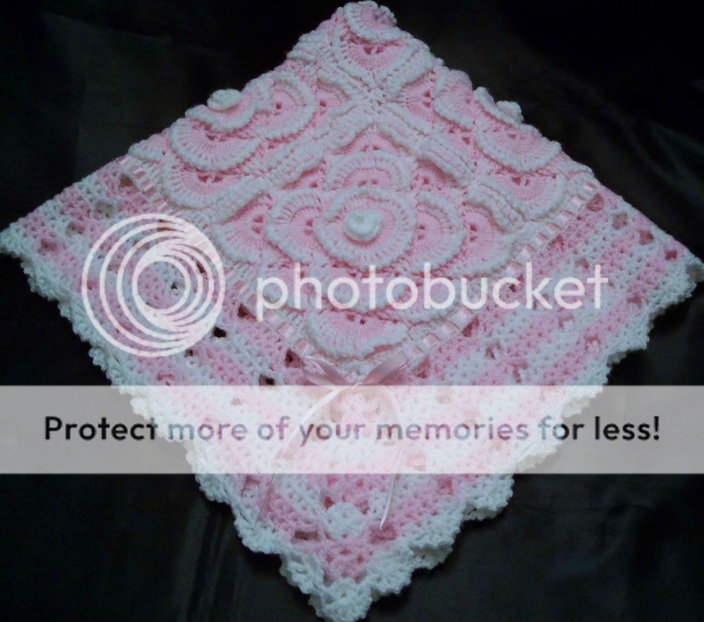 CROCHET BABY REBORN BLANKET AFGHAN THROW PINK WHITE  