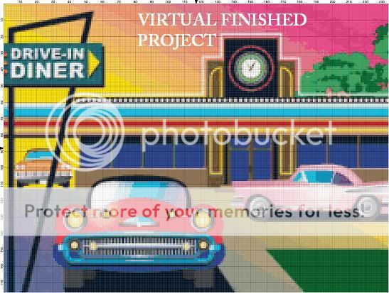 50s Drive In Diner Cross Stitch Pattern Cars TBB  