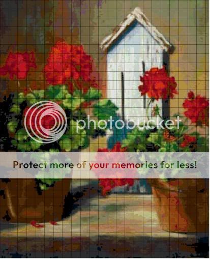 Geraniums & Birdhouse Cross Stitch Pattern Flowers  