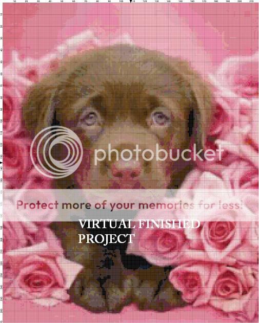 Chocolate Lab Puppy w Roses Cross Stitch Pat Dogs TBB  