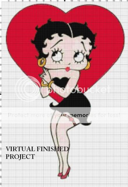 Betty Boop w Heart Cross Stitch Pattern  