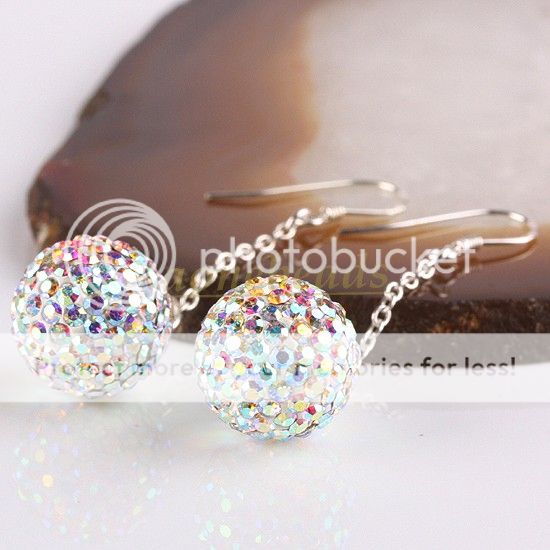 White Pave AB Crystal 925 Silver 14mm Ball Drop Earring  