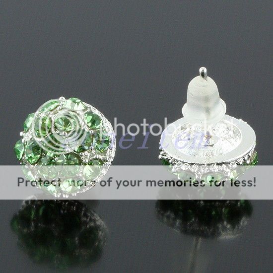   Crystal Rhinestone 10mm Round Mushroom Silver Plated Stud Ear Earrings