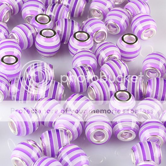 Stripe Resin Tube Charm European Bead Loose Fit Chain  