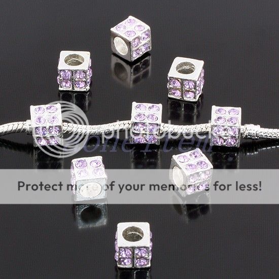 Crystal Rhinestone Cube Cubic Dice European Charm Beads  
