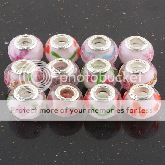 GA2512 Mix 10Pcs Lampwork Glass Big Hole Spacer Beads  