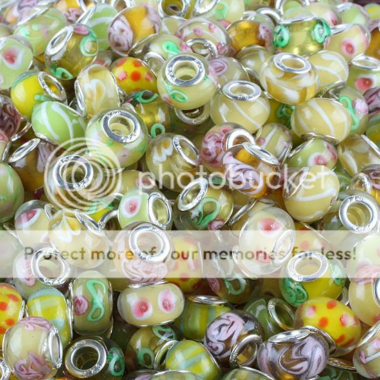   Lampwork Crystal Glass Flower Stripe Charm European Bead Finding Loose