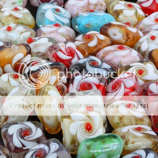 Wholesale Mix color Murano Lampwork Glass Flower Heart Square Loose 