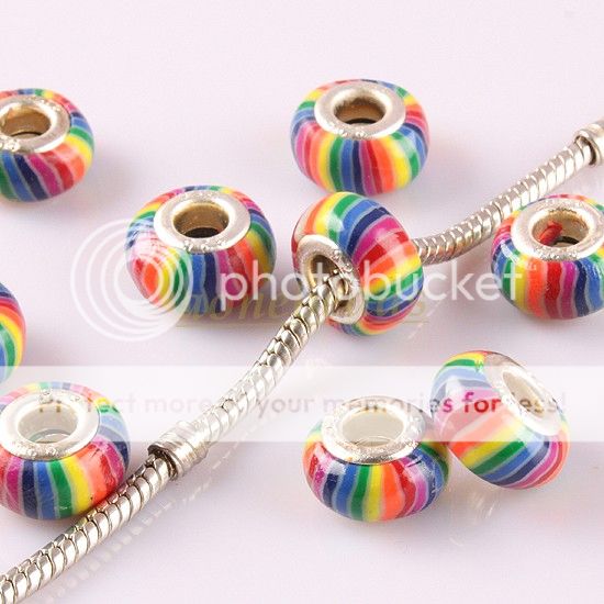 Gr01 Wholesale Rainbow Polymer Clay Big Hole Beads 100X  