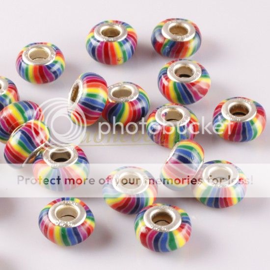 Gr01 Wholesale Rainbow Polymer Clay Big Hole Beads 100X  