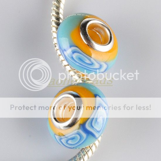 Gr146 Blue Yellow Polymer Clay Swirl European Beads 10X  