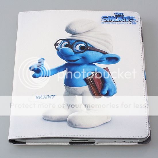 Apple iPad 2 Magnetic BRAINY SMURF White PU Leather Case Smart Cover 