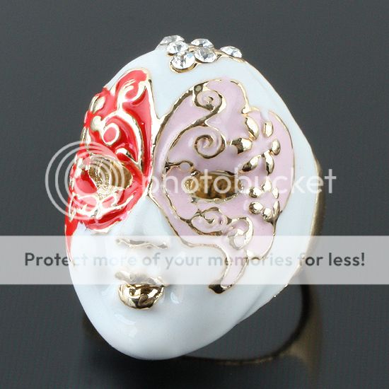 Masquerade Ball Japan Geisha Mask Fashion Party Enamel Multicolor Ring 