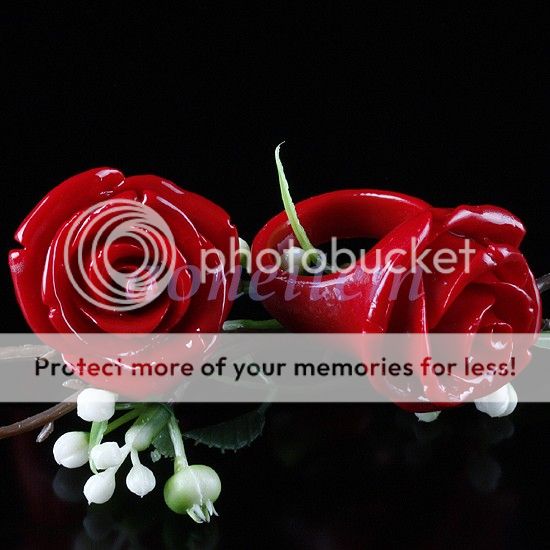 Man made Coral Carved Flower Rose Cocktail Finger Ring  