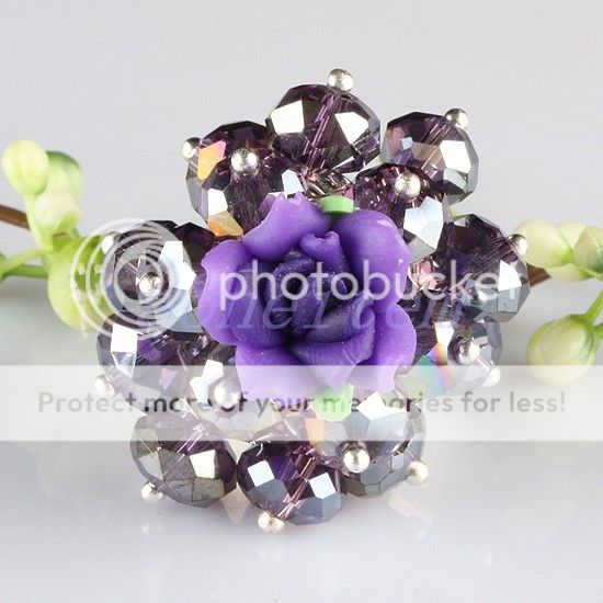 AB Crystal Glass Polymer Clay Flower Rose Finger Rings  