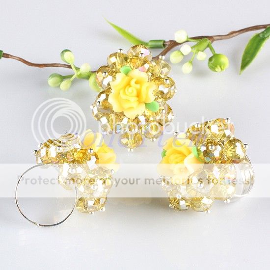 type faceted ab crystal glass polymer clay flower adjustable finger 