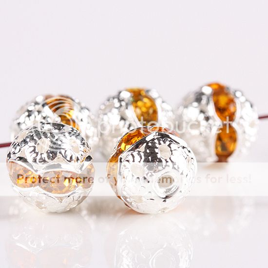 Crystal Silver Plated Flower Ball Loose Spacer Beads  