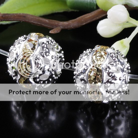 Crystal Silver Plated Flower Ball Loose Spacer Beads  