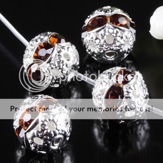 Crystal Silver Plated Flower Ball Loose Spacer Beads  