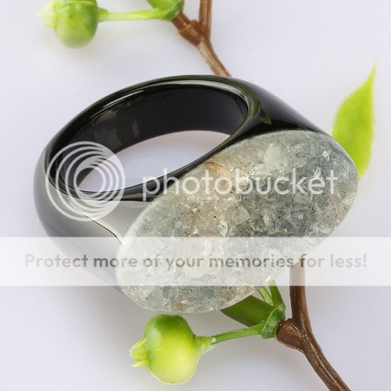 Druzy Geode Crystal Quartz Black Agate GEM Finger Ring  