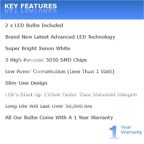ALFA 164 1994 Xenon White LED Sidelight Bulbs 501 W5W  