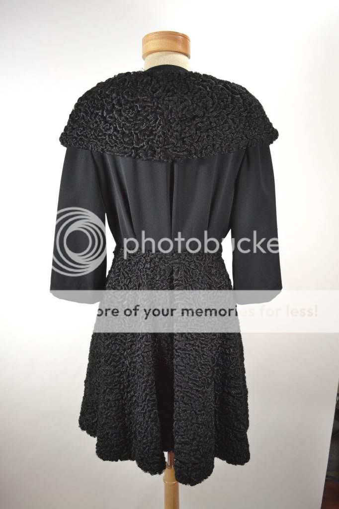 ALAIA Black Wool Coat with Persian Lamb Collar and Bottom  