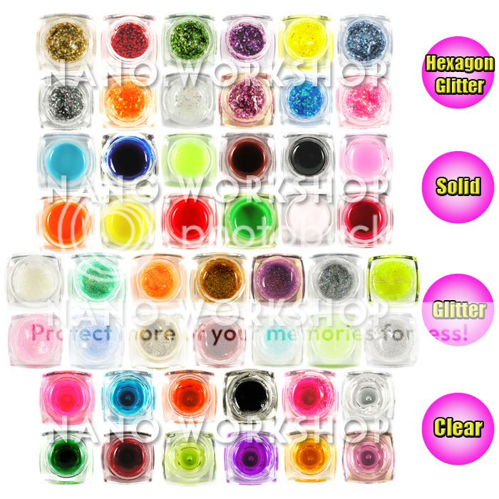 50 COLOR UV GEL NAIL *HEXAGON *GLITTER *SOLID*CLEAR 303  