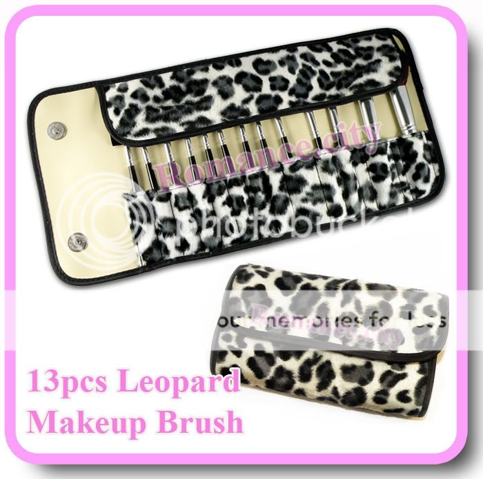 13 LEOPARD BAG MAKEUP EYESHADOW BLUSH BRUSH SET #306  